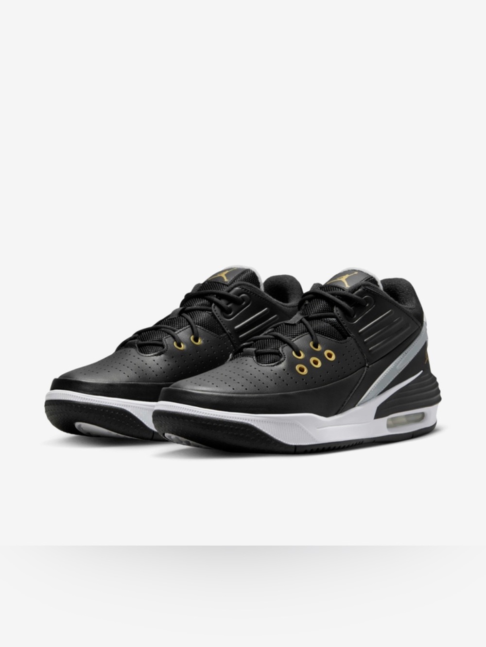 Jordan Max Aura 5 Black and Gold Athletic Sneakers
